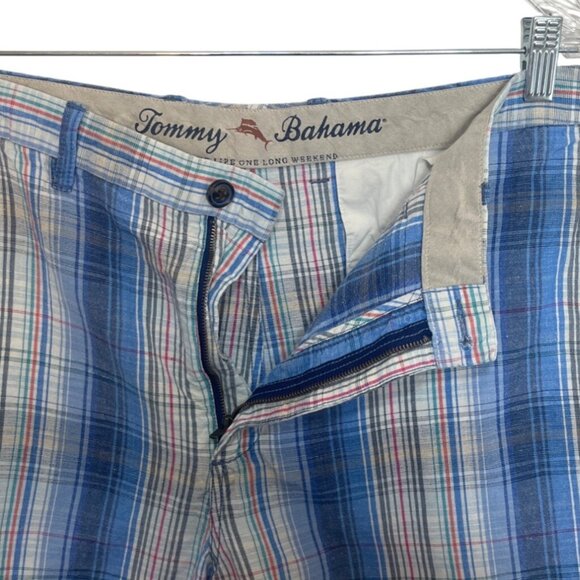 Tommy Bahama Plaid Linen Blend Shorts Mens Size 40 Blue - Picture 5 of 10